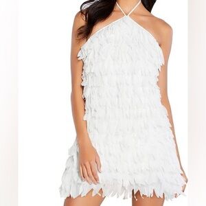 Aidan Mattox White Fringe Mini Dress